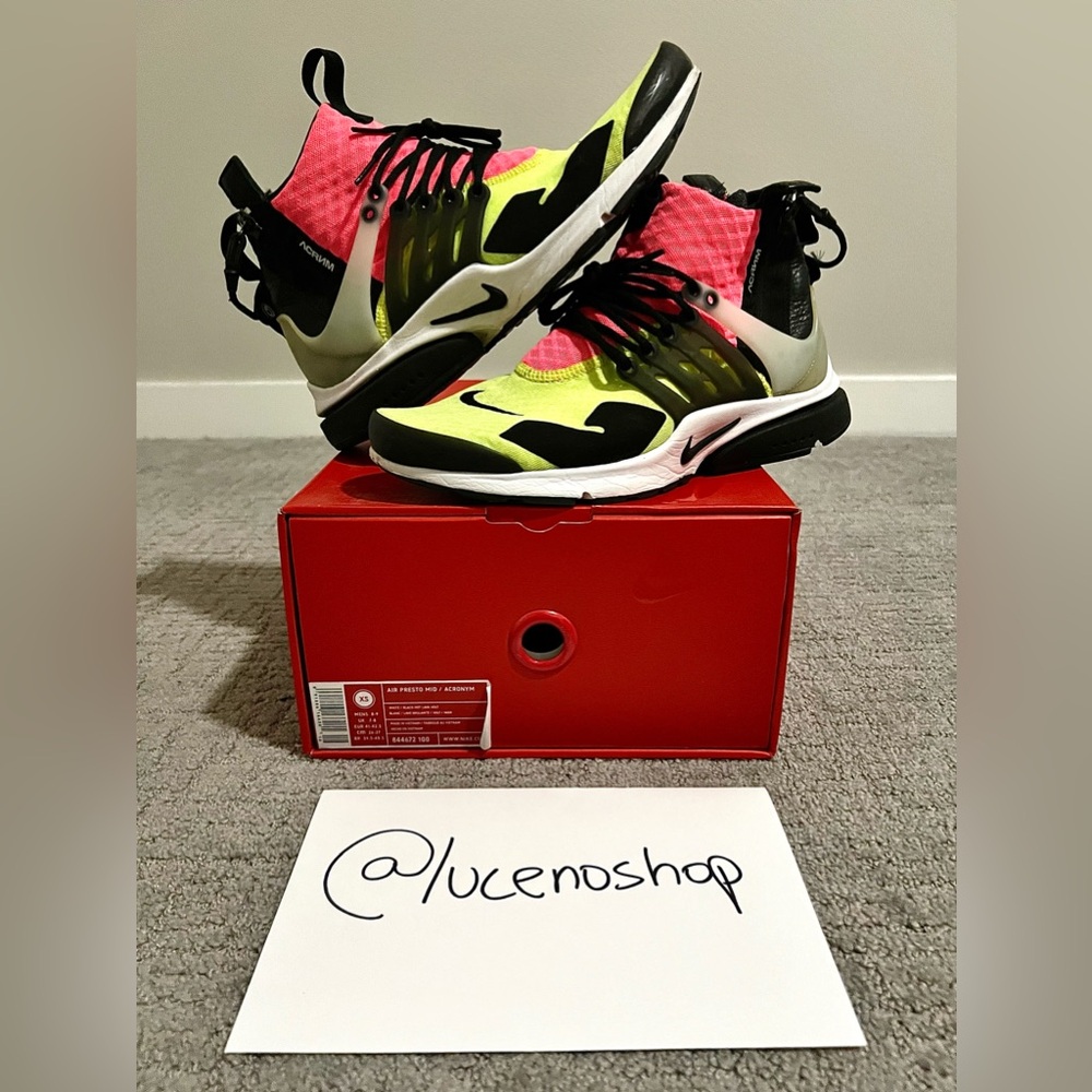 ✅PRE-OWNED✅ Size XS (men’s 8-9) Nike ACRONYM x Air Presto Mid Multicolor Volt
